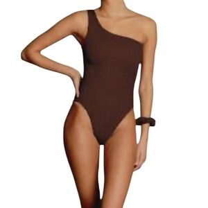 Dynamite Black & Yellowish Gold Textured One Shoulder Bodysuit Size Extra Small